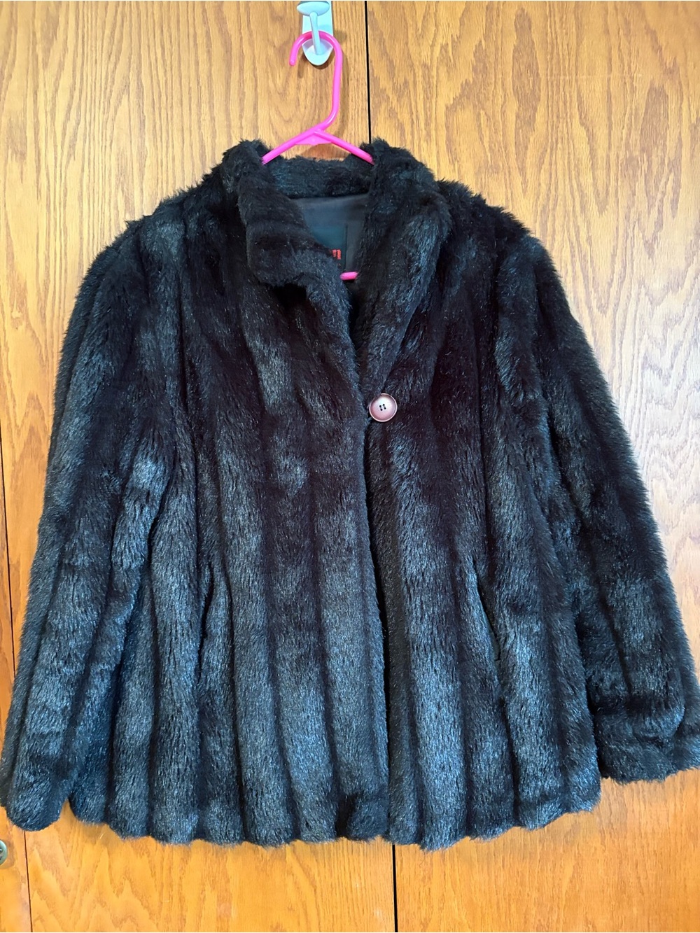 Vintage Wiman Black Faux Fur Coat Jacket Made in USA Retro 70s 80s